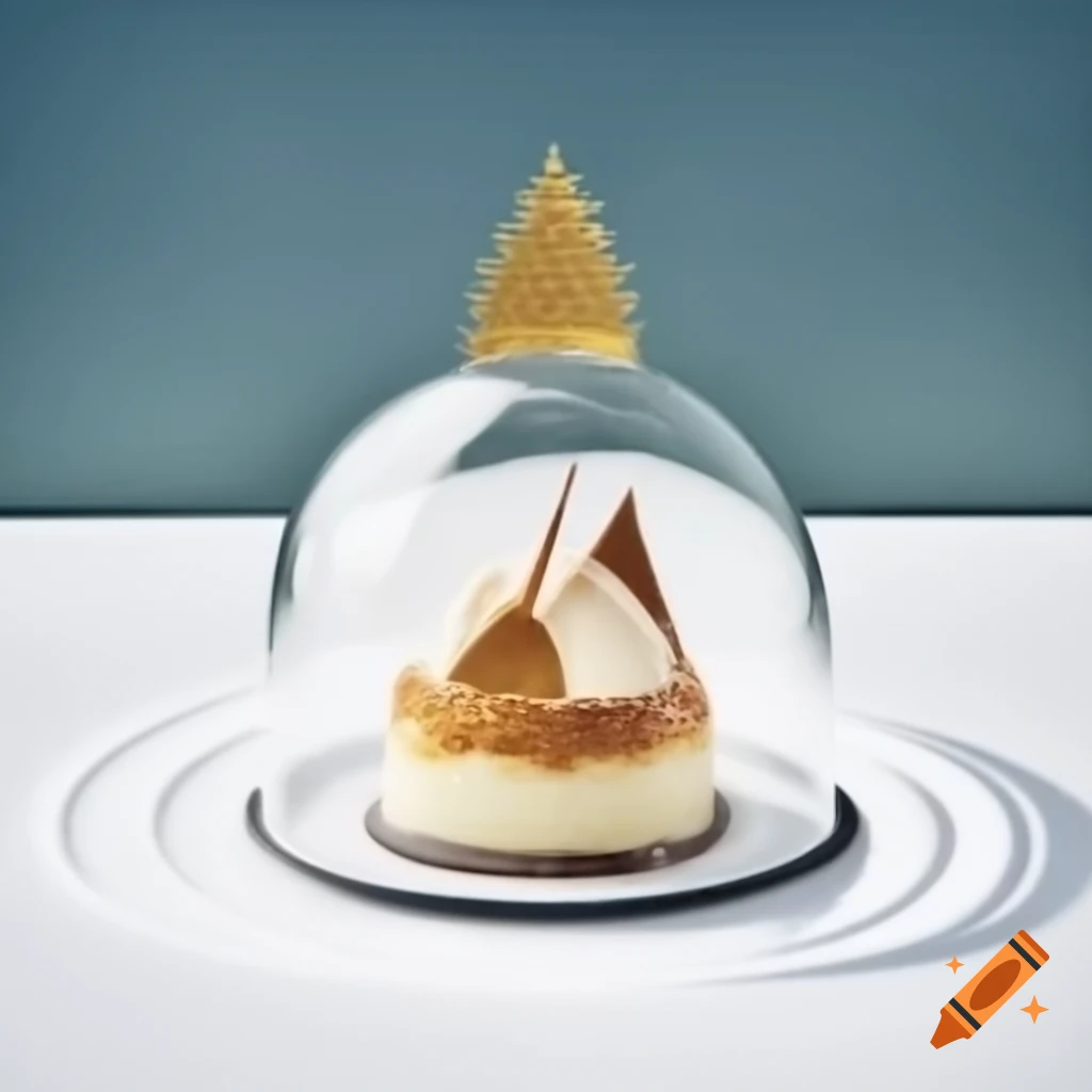 Snowy white dome-shaped dessert topped with golden glazing