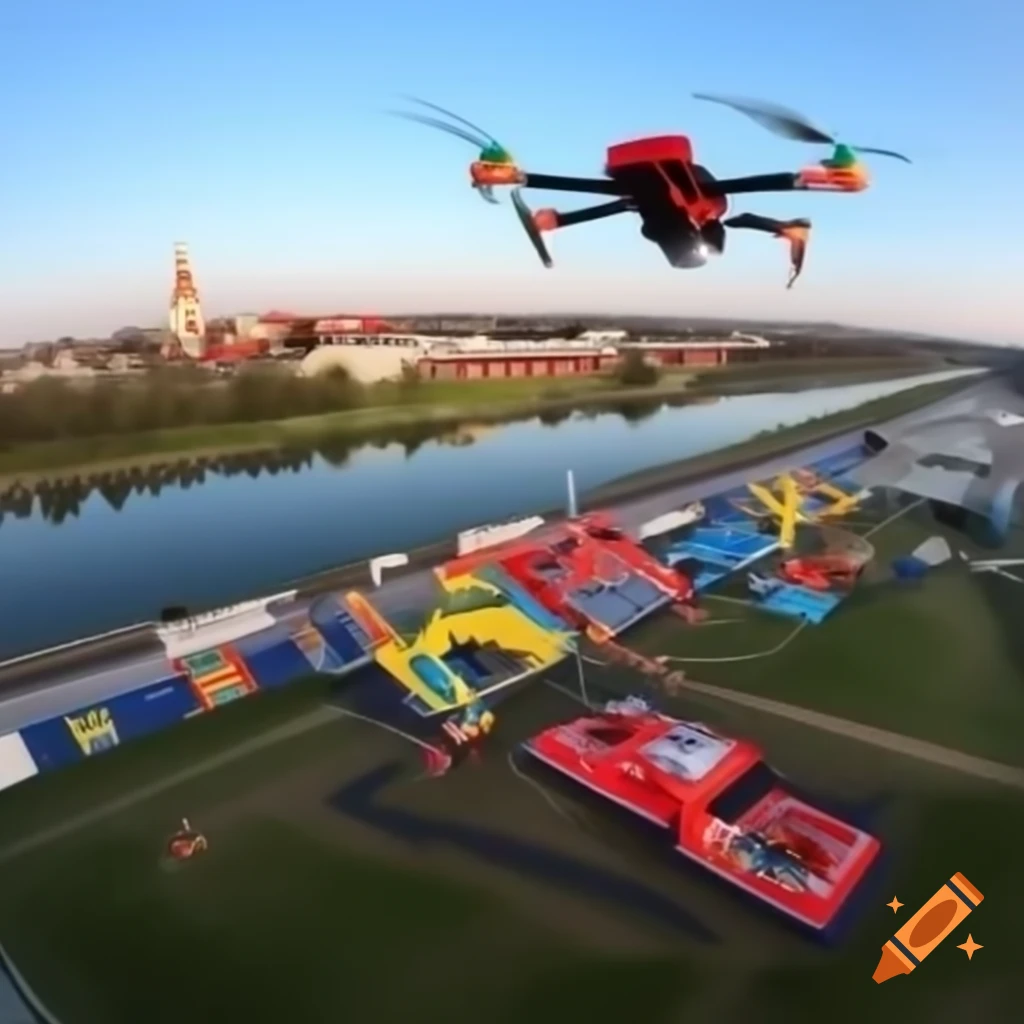 Colorful drones racing through gates in Astrakhan Region Drone Racing ...