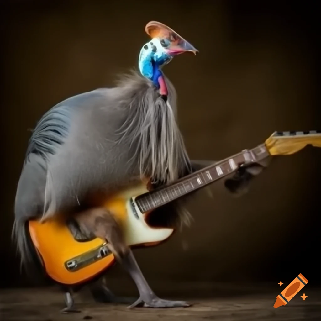 Guinea fowl playing electric guitar