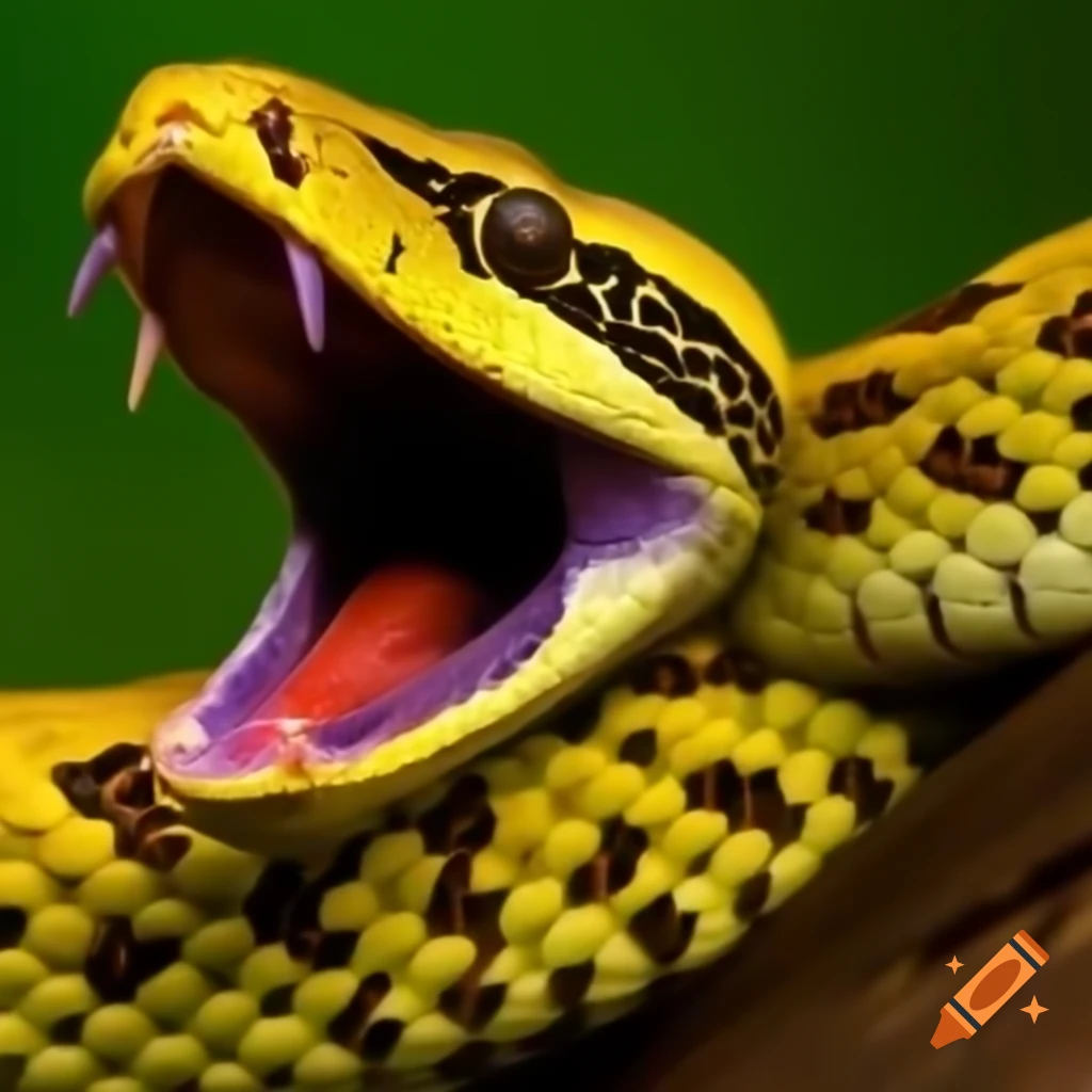 Reticulated python with open mouth showing teeth