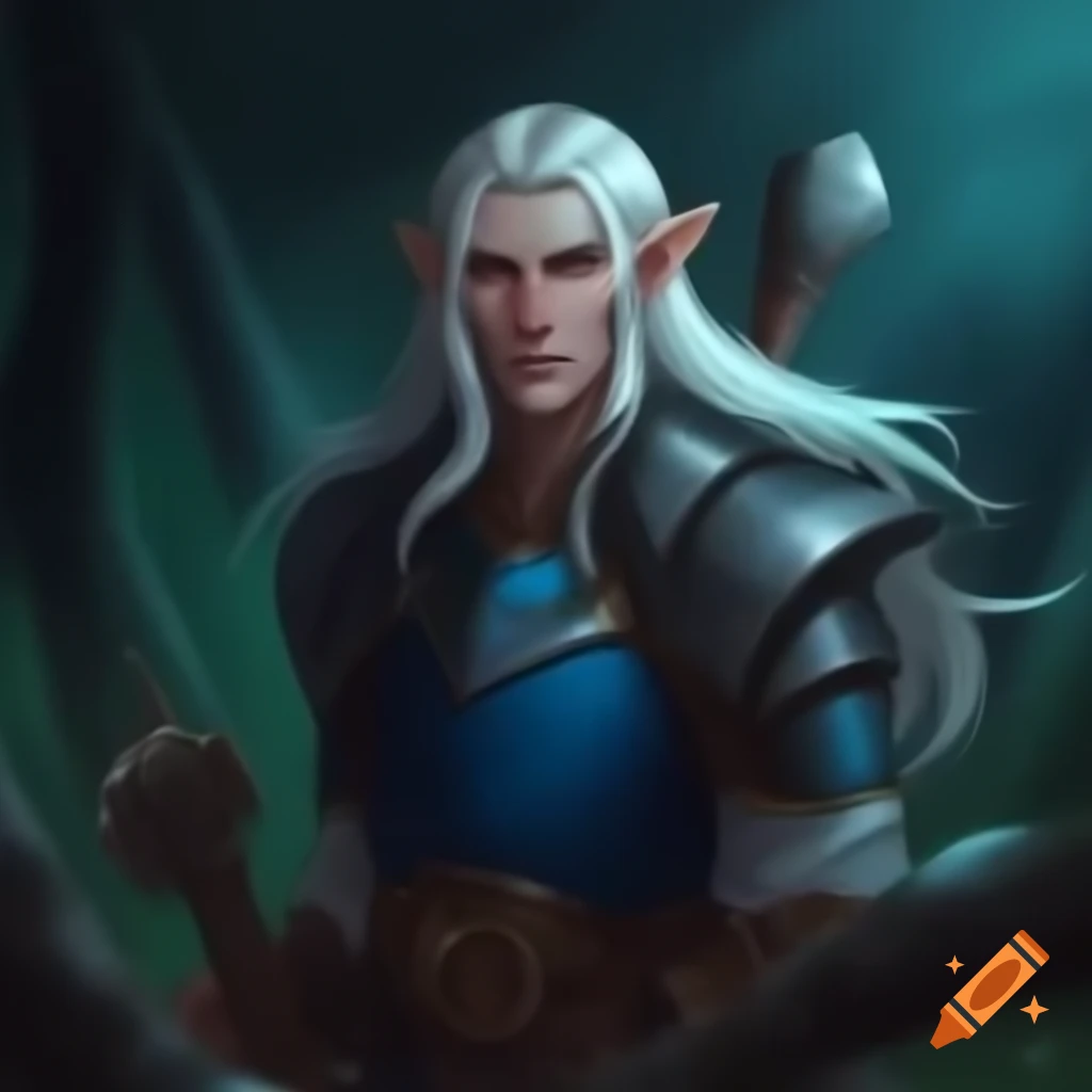 Male elf paladin ranger with platinum hair and gray eyes on Craiyon