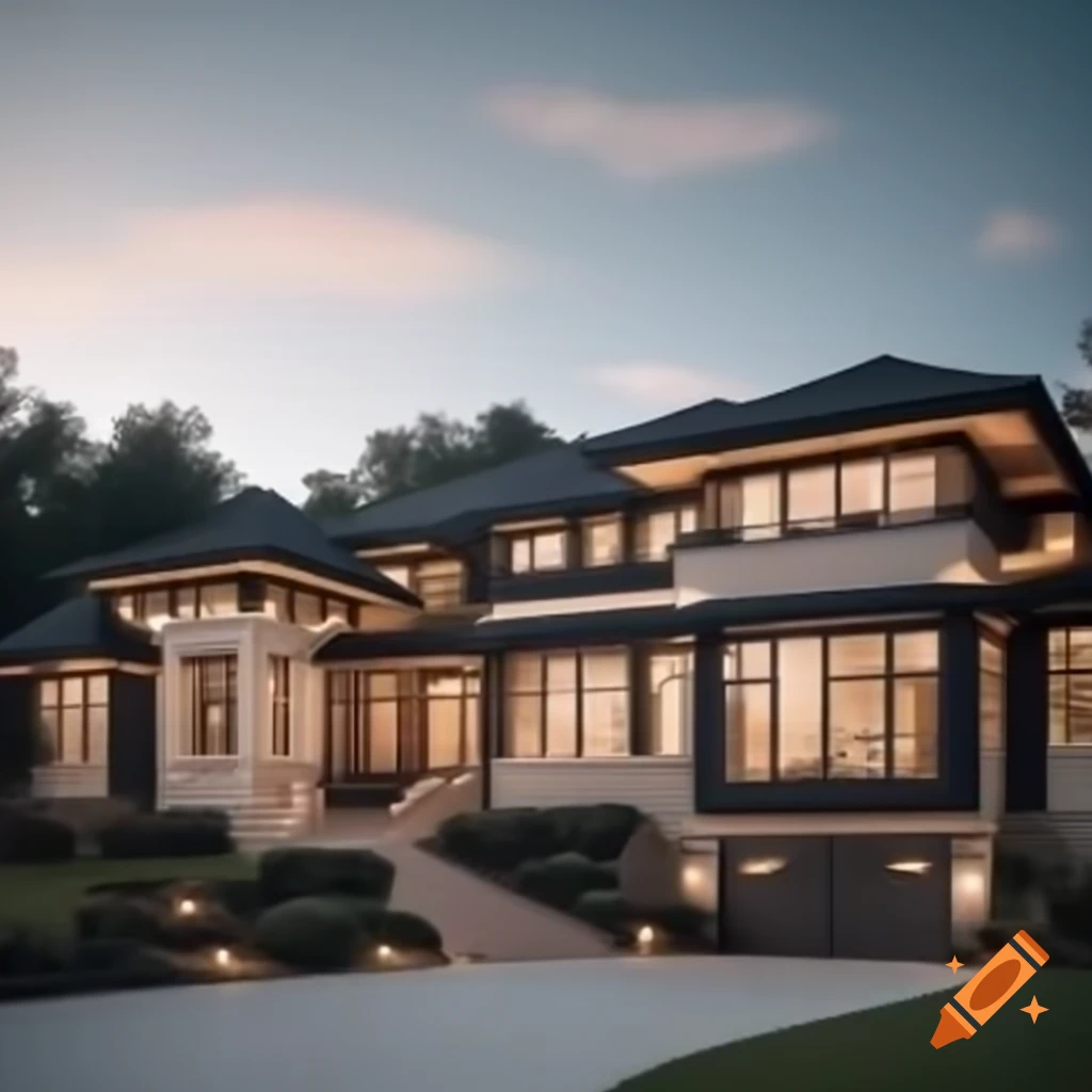 Modern three-story mansion rendered realistically