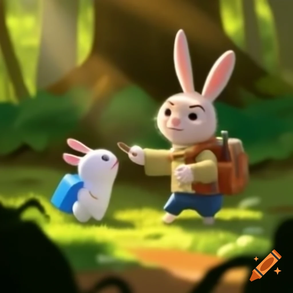 Rabbit On Another Rabbit Pixar-style rabbit administering first aid to another rabbit in a ...