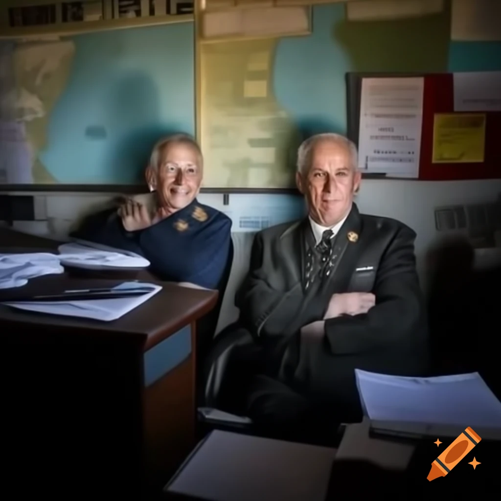Veteran intelligence operatives in cluttered government office with maps and papers