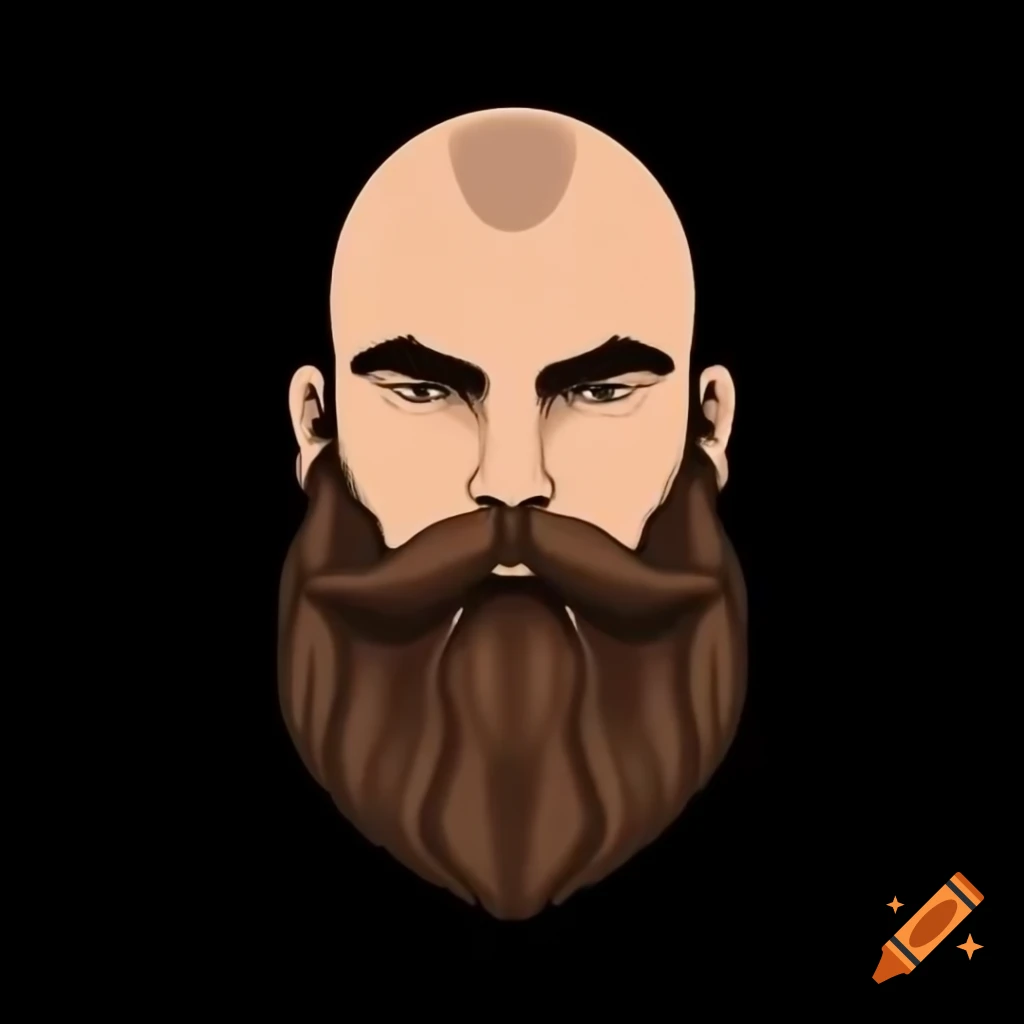 Bald avatar with long stylish beard, short mustache, and green eyes