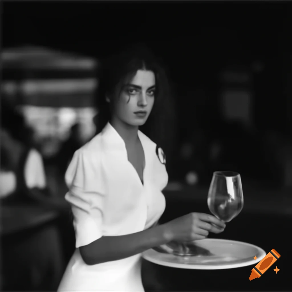 Young British waitress serving wine at a bistro