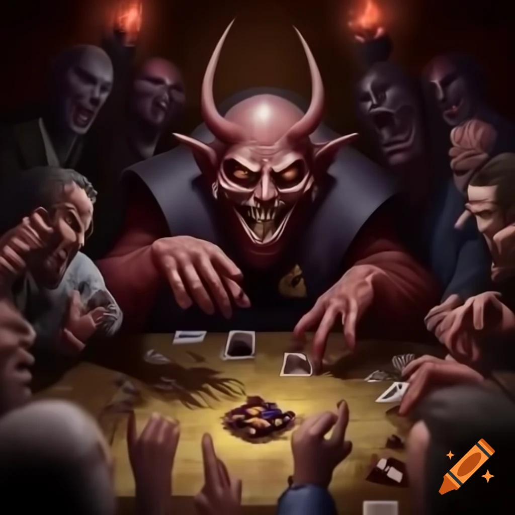 Demon character playing magic: the gathering with a humorous text on ...