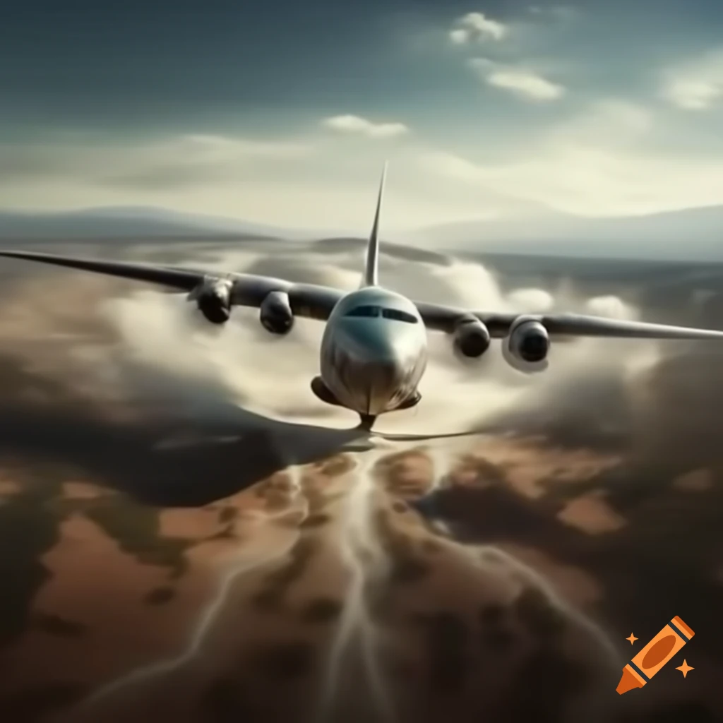 Plane crashing in desert and forest landscape