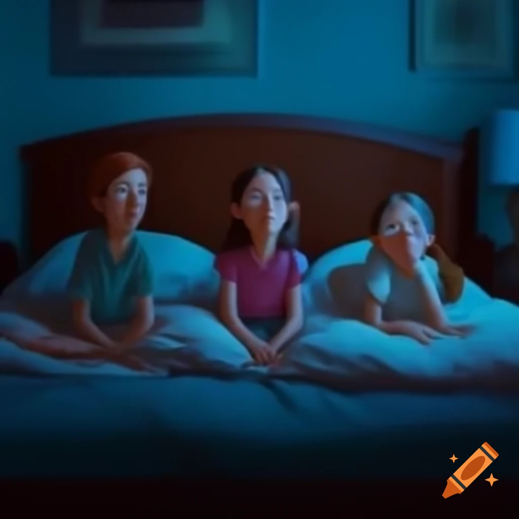 Siblings discussing together on a bed at night