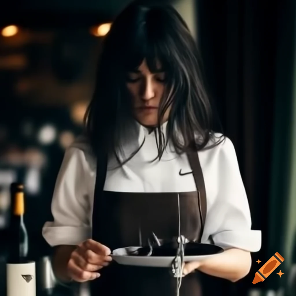 Young British waitress serving wine at a bistro