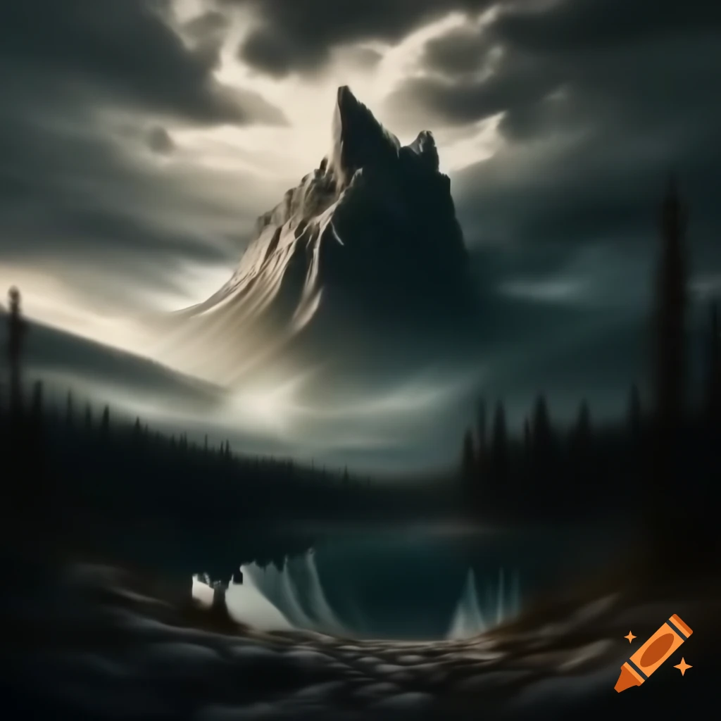 Mysterious mountain landscape with Black Lake Mountain and dense pine ...
