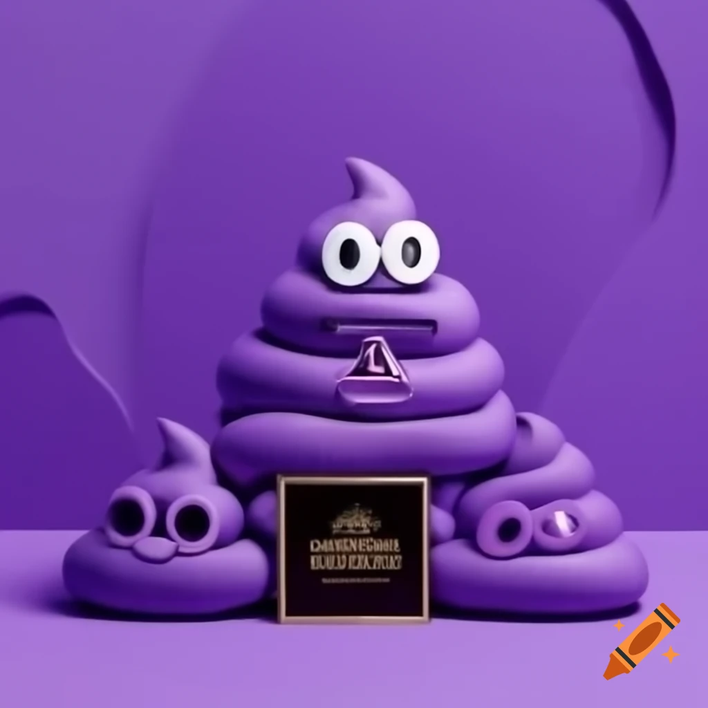 Purple trophy shaped like poop with an 'uh oh' plaque