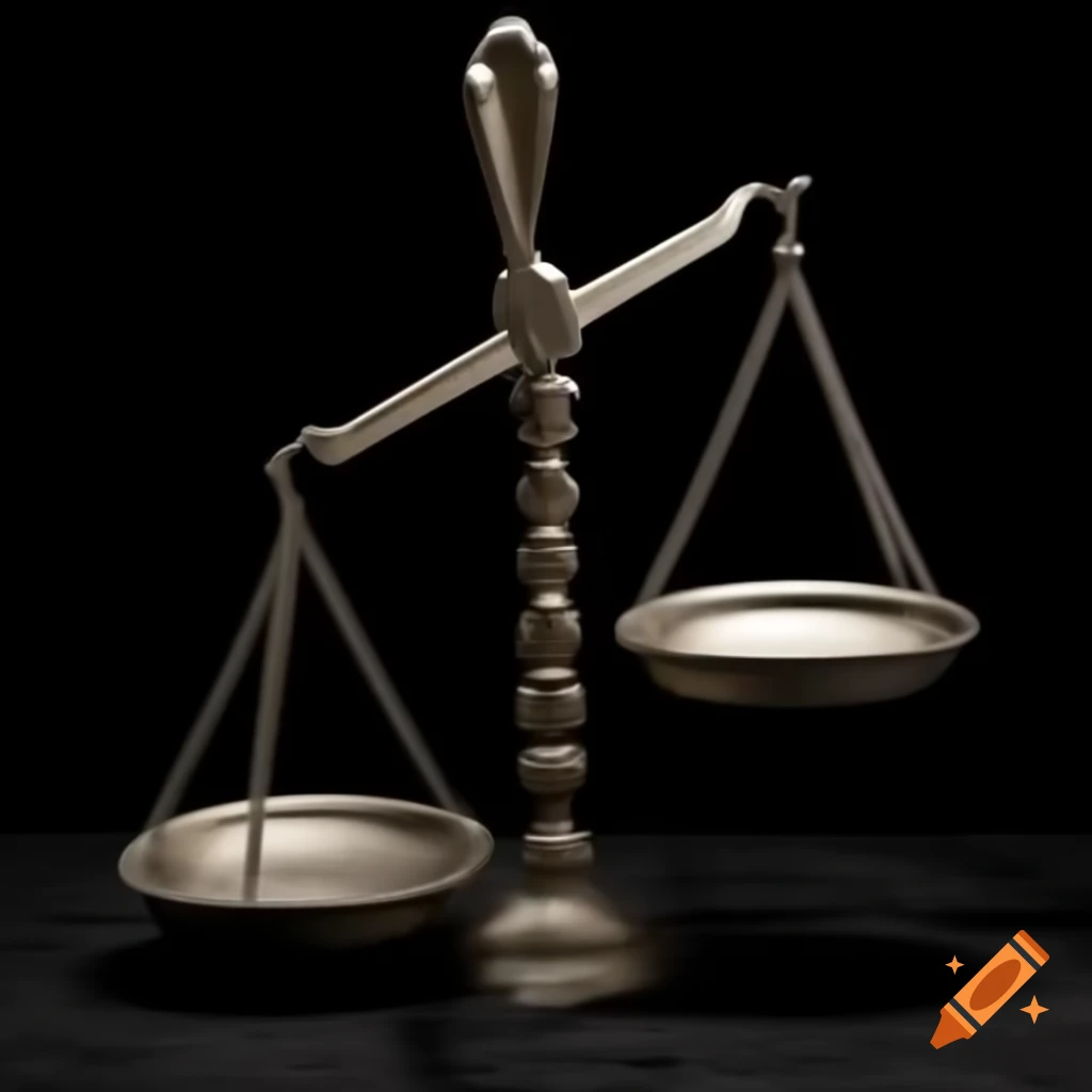 Scales of justice with left side heavily weighted, black background