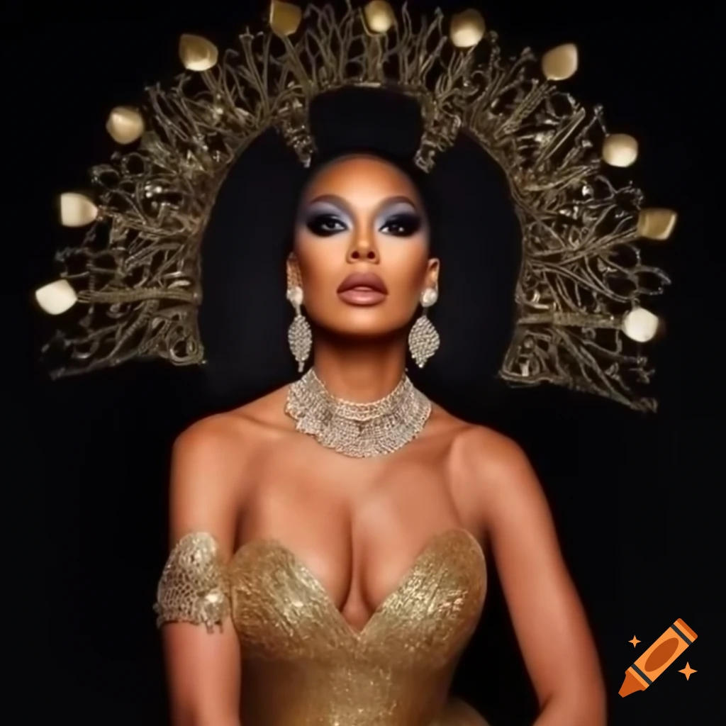 Elegant gold satin gown worn by drag queen Jada St. James