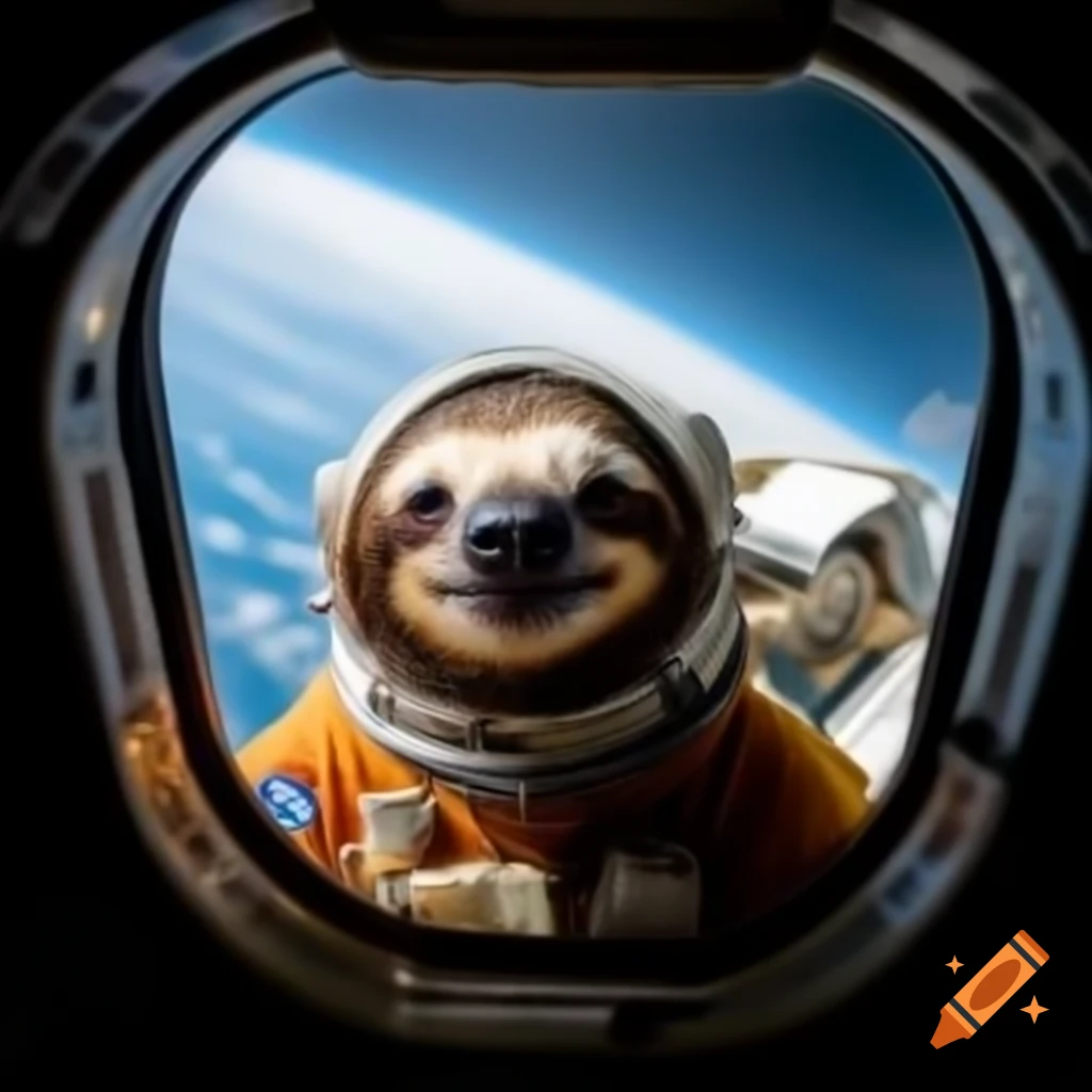 Tiny sloth captain in space shuttle control cockpit on Craiyon