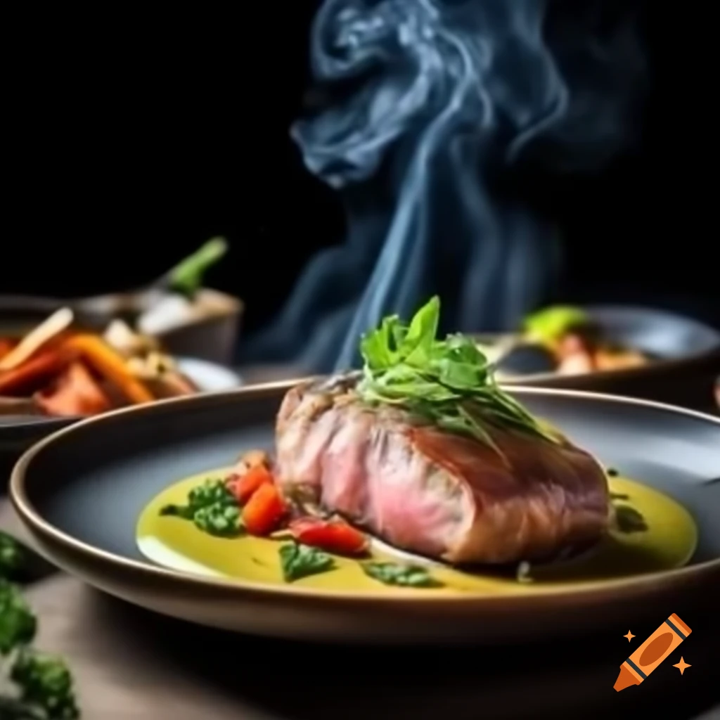 Seared beef fillet with herb sauce, seasonal vegetables and jasmine rice