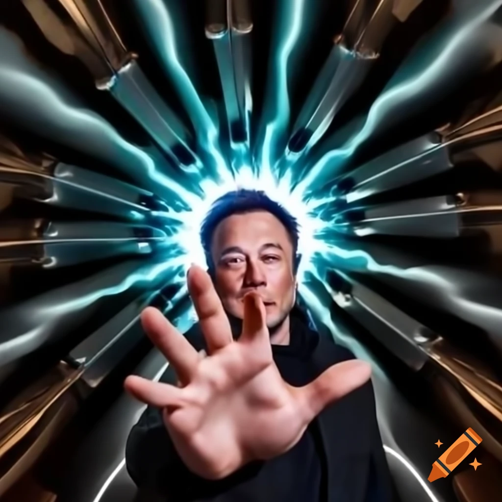 Elon Musk at power plant generating electricity with unique gesture