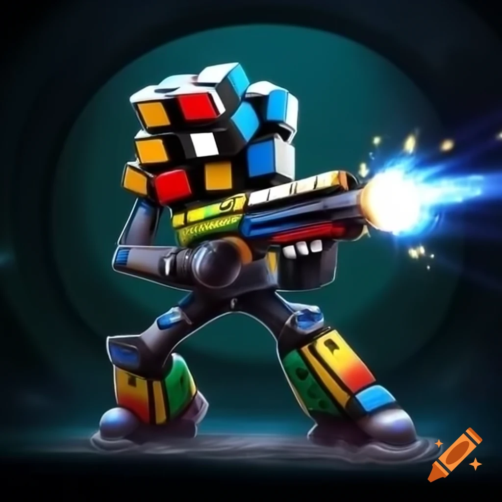 Futuristic Rubik's Cube and ray gun ready for interdimensional adventures