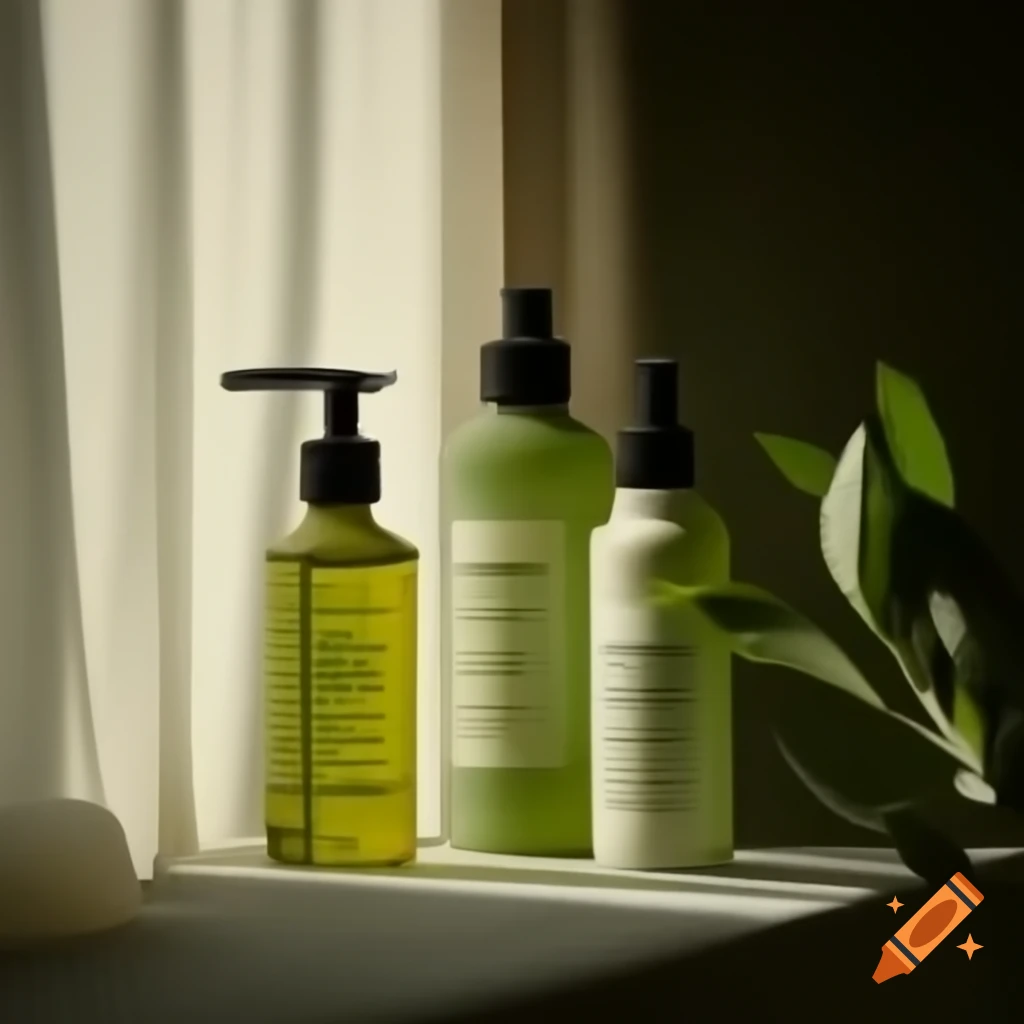 Serene photograph of eco-friendly cleaning products in soft natural light