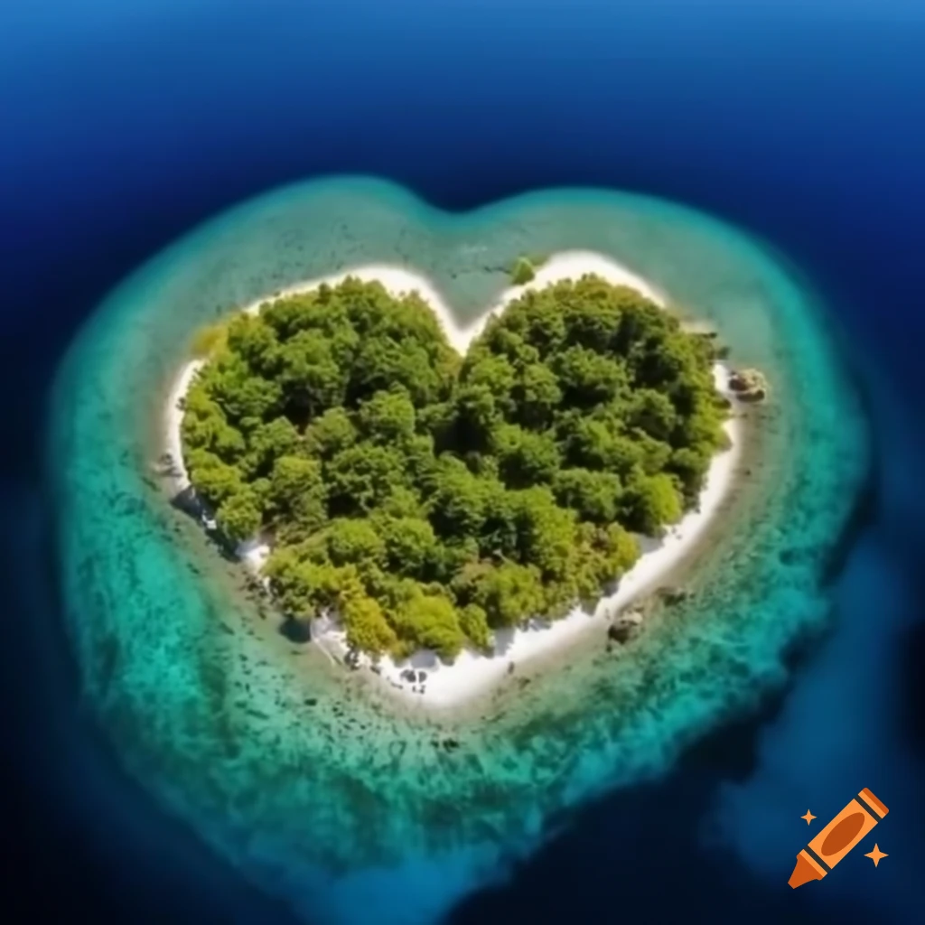 Heart-shaped island surrounded by ocean
