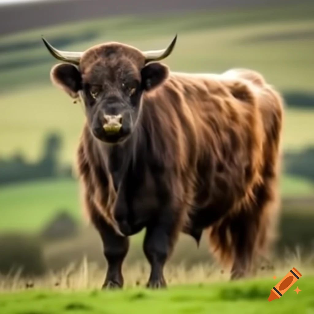 Galloway cow grazing on green grass
