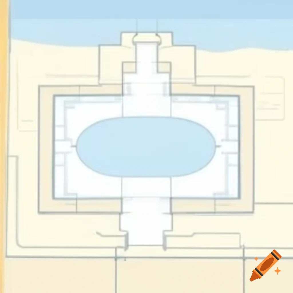 Blueprint of a large rectangular limestone building with flat roof on ...