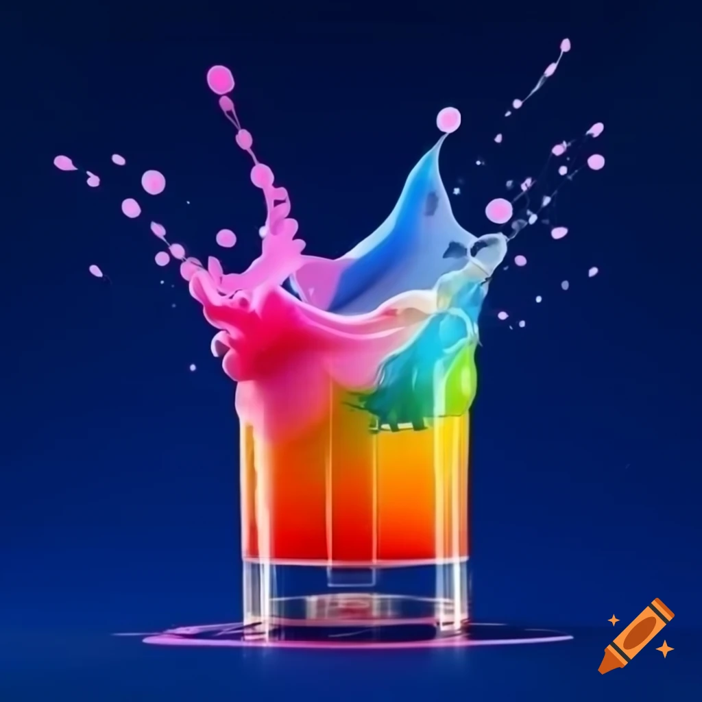 Vibrant pop art illustration of colorful cocktail splash on stark background