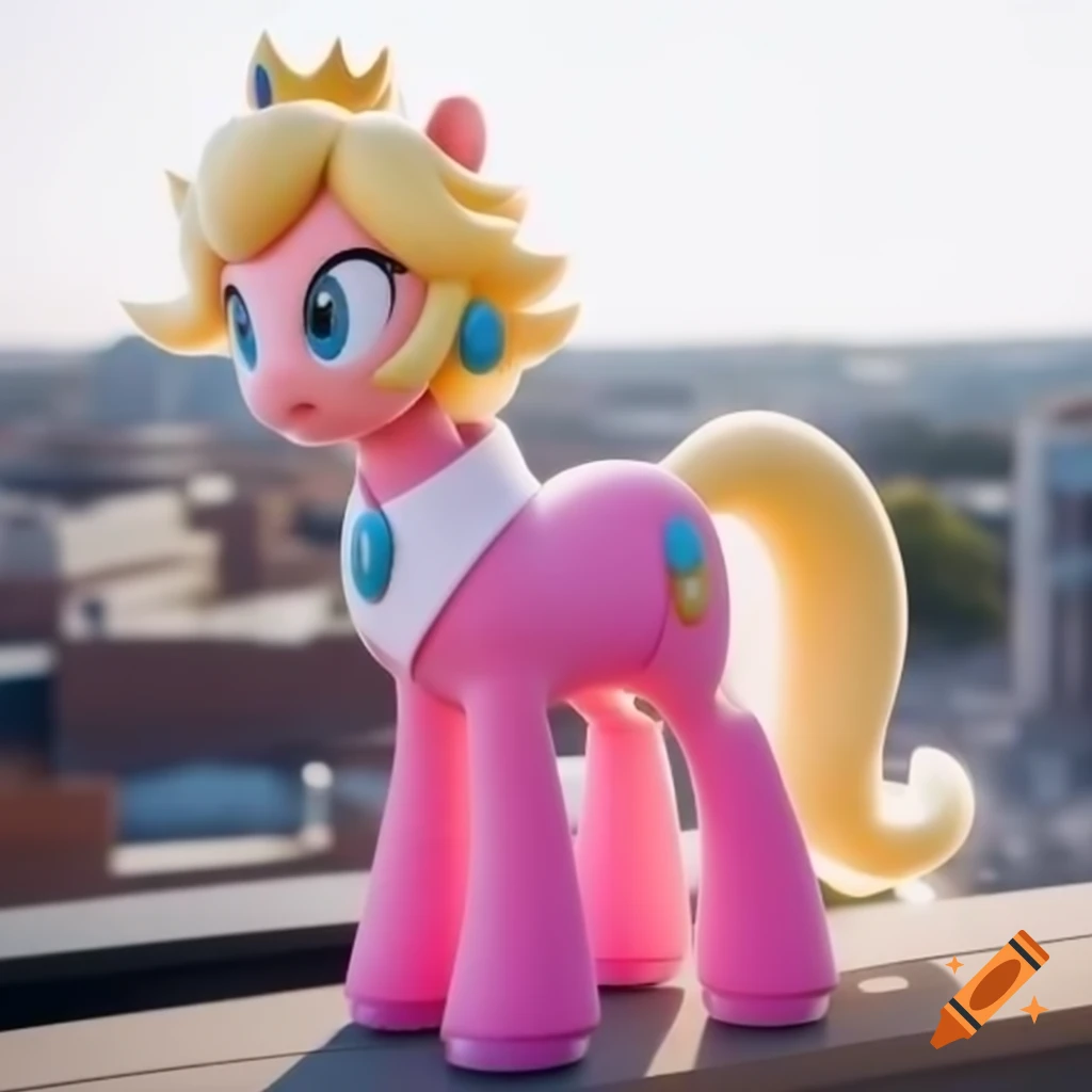 Link dressed as princess peach in pink ballgown on rooftop with city ...