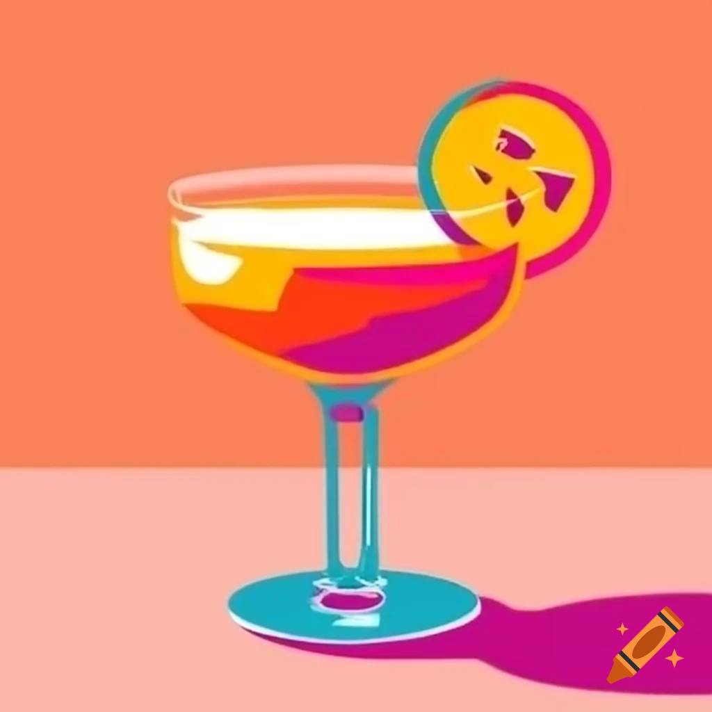 Bright pop art cocktail in paint by numbers style