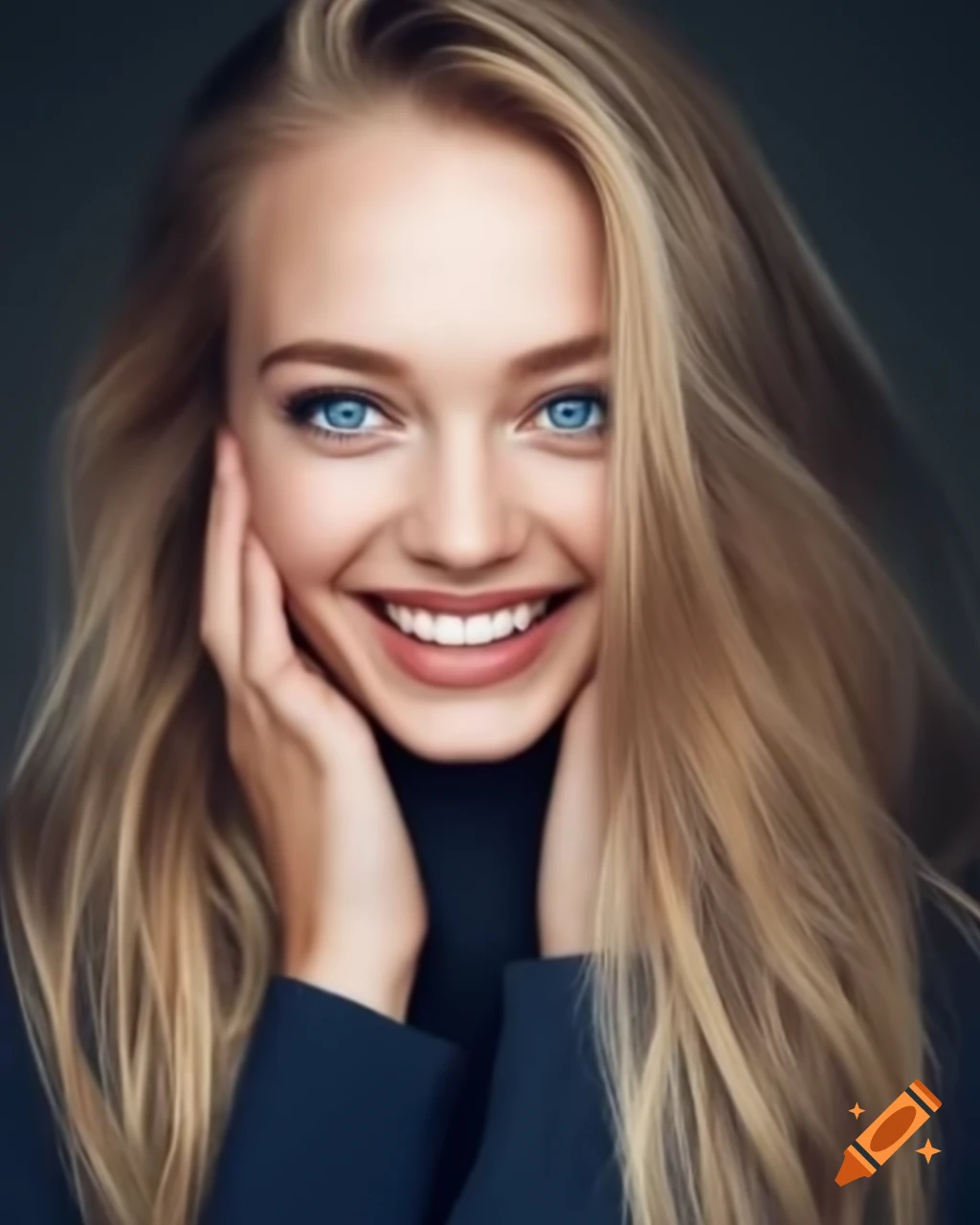 Woman with captivating blue eyes and blonde hair in focus