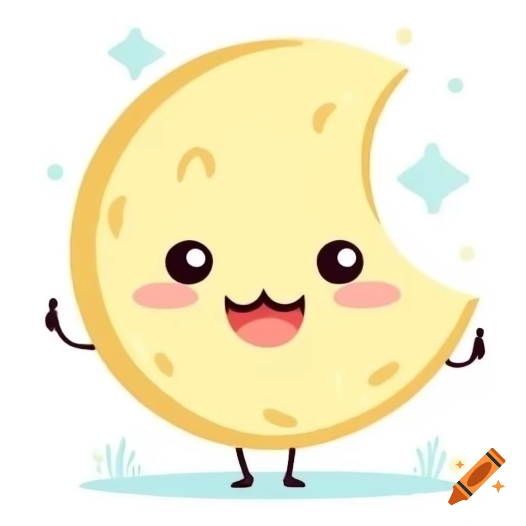 1990s 2D cute half-moon cartoon character illustration