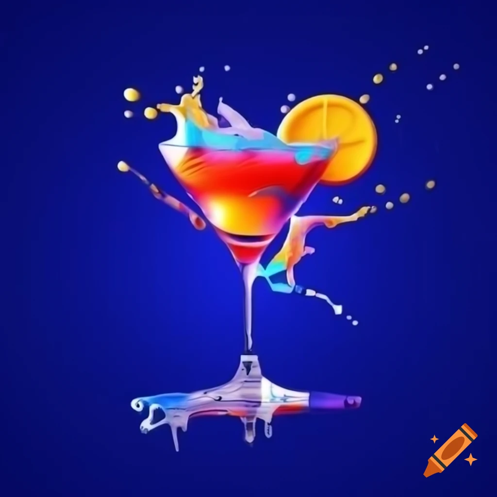 Vibrant pop art illustration of colorful cocktail splash on stark background