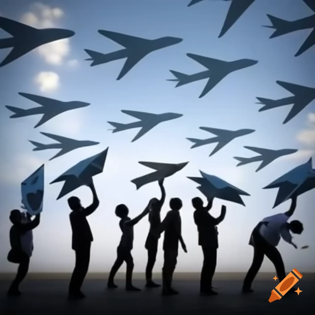 Group of people launching paper airplanes