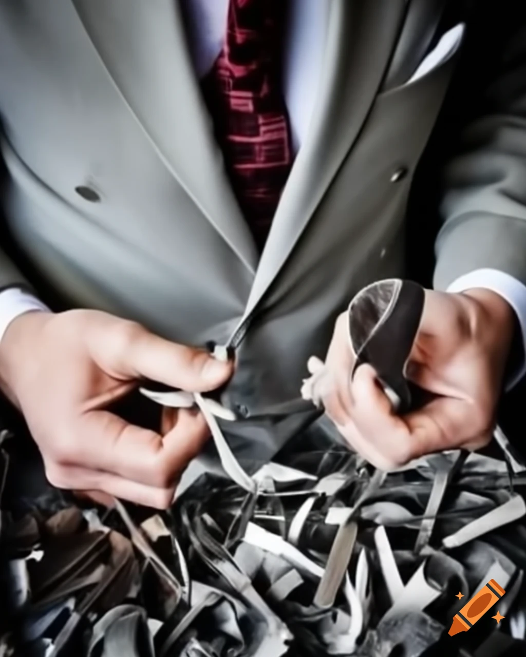 Groom's tie being cut into pieces, wedding tradition