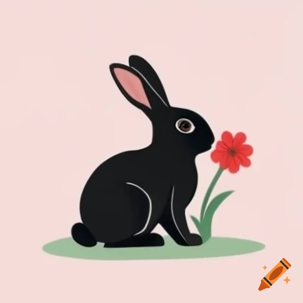 Black bunny near red flower