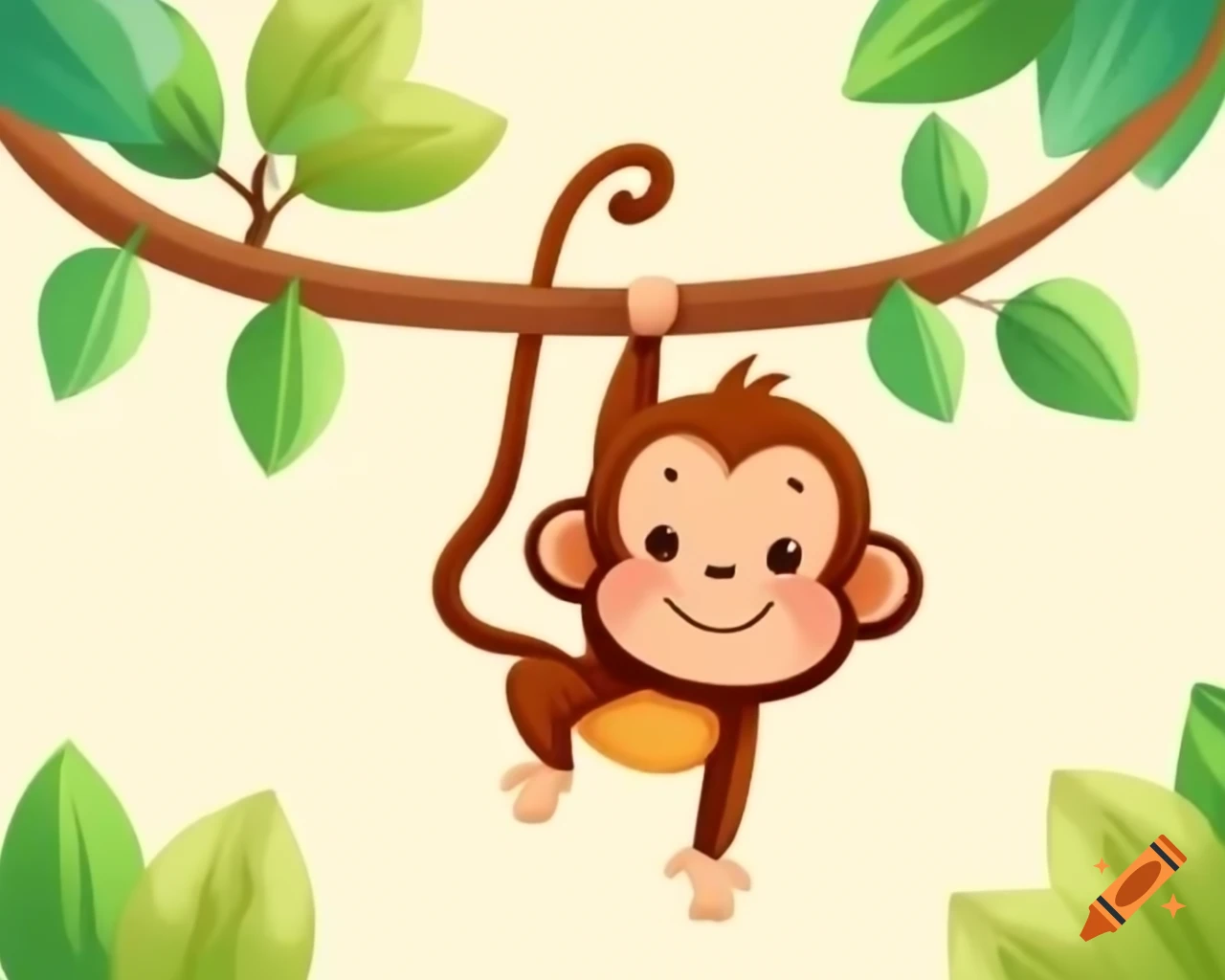 Smiling monkey hanging from a branch