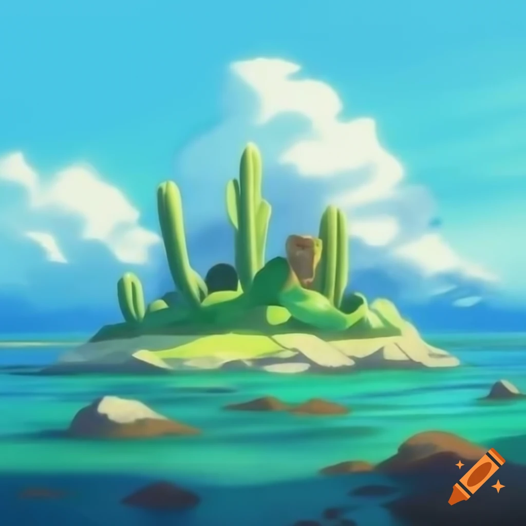 Desert island featuring cactus plants