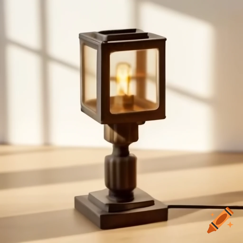 Vintage square oil lamp shining in bright background, symbol of history