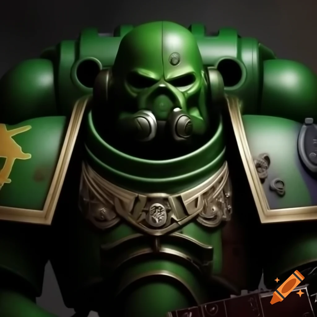 Dark green space marine with silver accents and mismatched armor on Craiyon