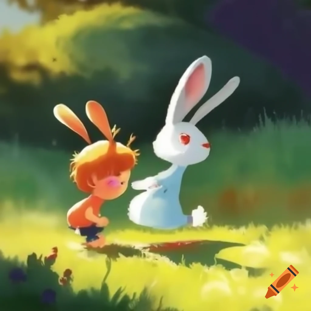 Chuckle bunnies and bunny boys in a playful scene on Craiyon