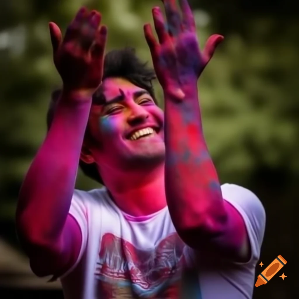 Bollywood actors celebrating Holi, smiling in branded white t-shirts