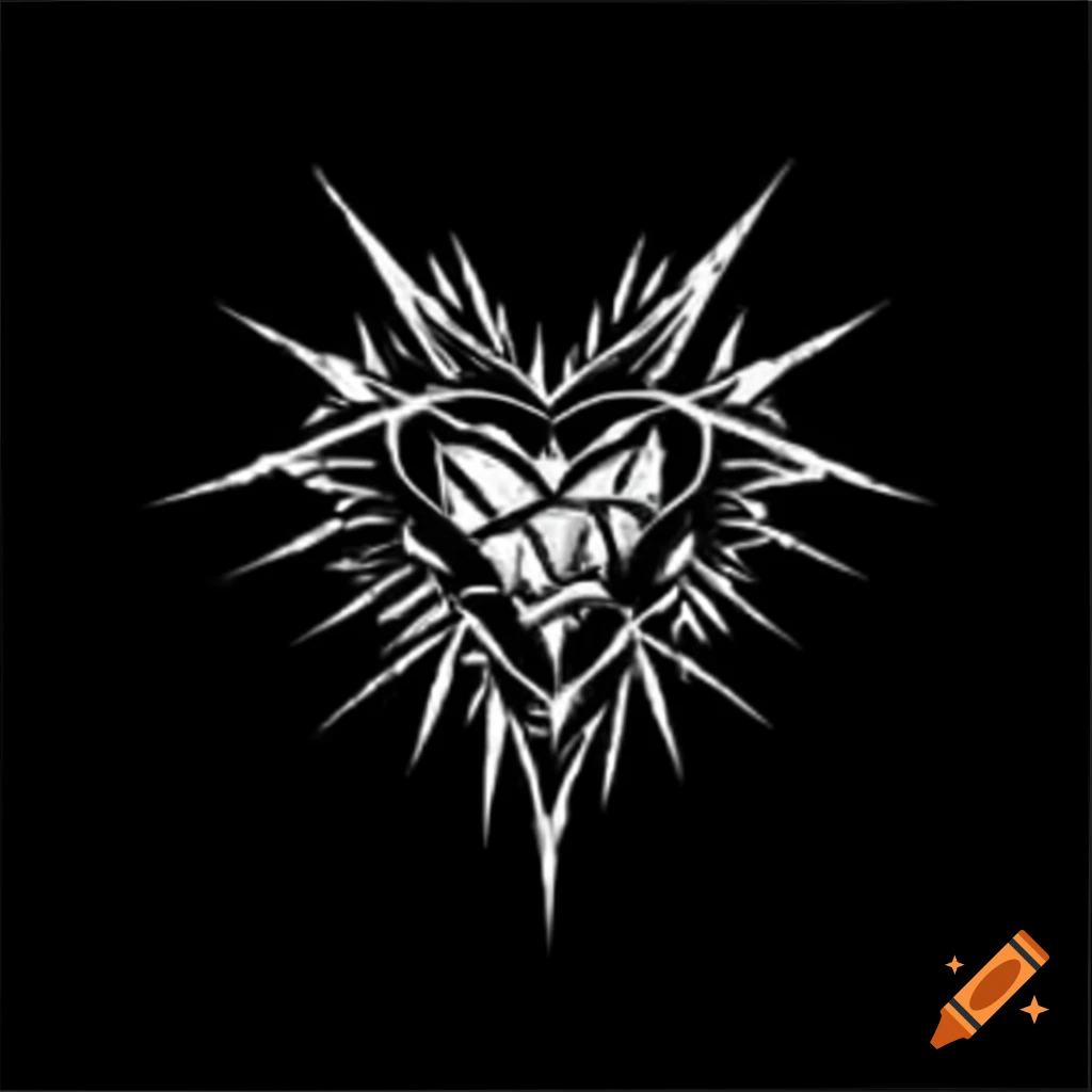 Bold black-and-white vector logo of heart with spiked edges in tribal tattoo style