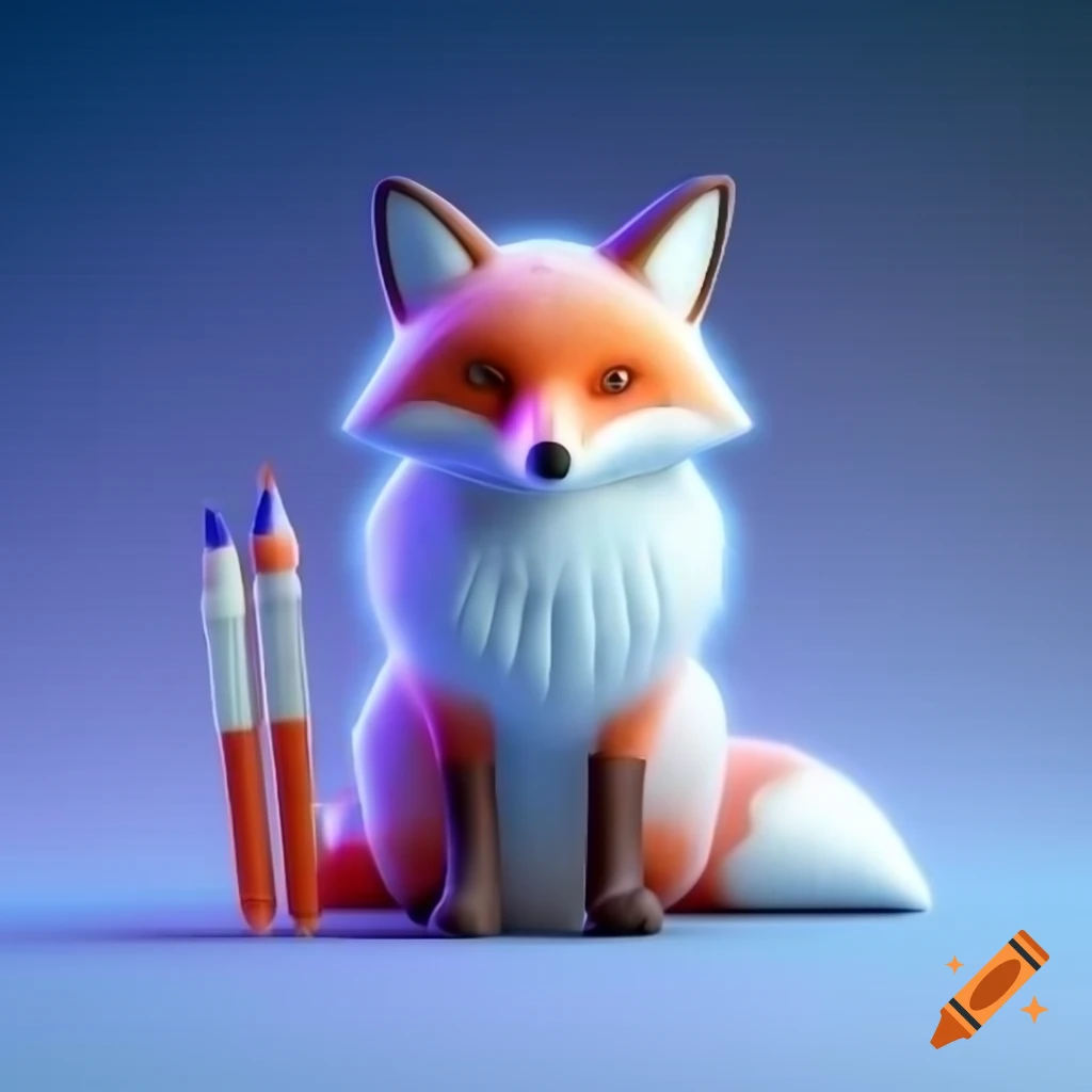 Digital artwork of a fox with pencil features on gradient background