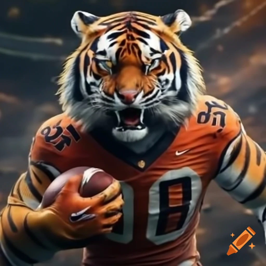 Tiger running with a football