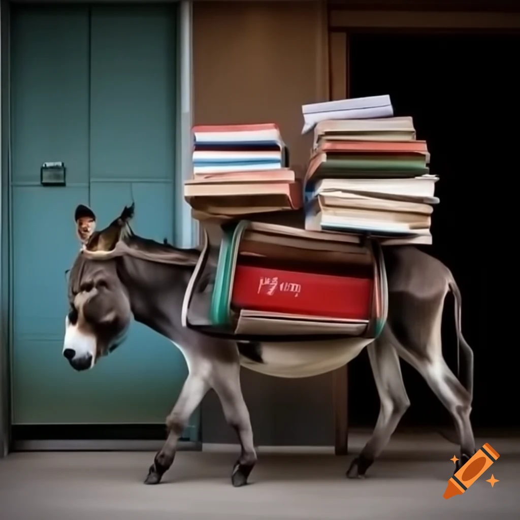 Donkey carrying load of books