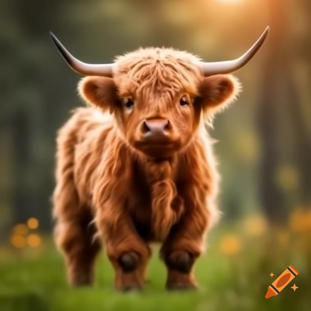Adorable baby highland cow in a natural setting