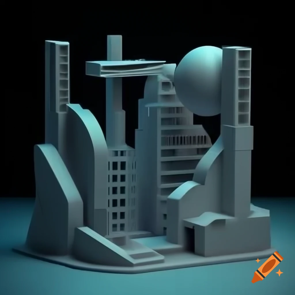 Low-detail cyberpunk city model for 3D printing with geometric shapes