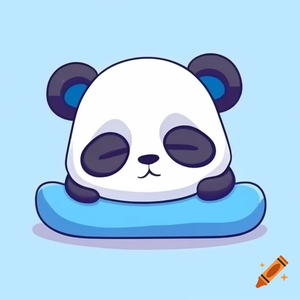 Sleeping baby panda illustrated in blue and white