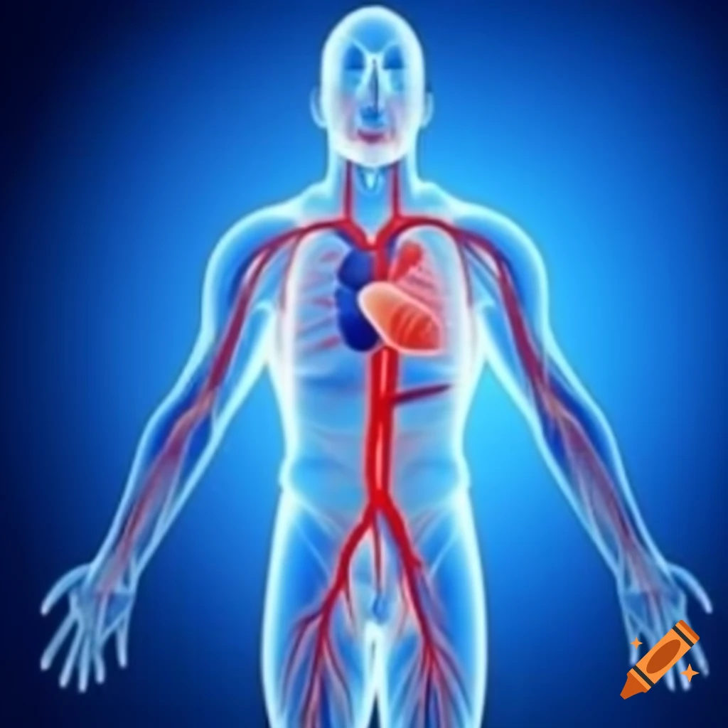 Anatomical illustration of human circulatory system made of water