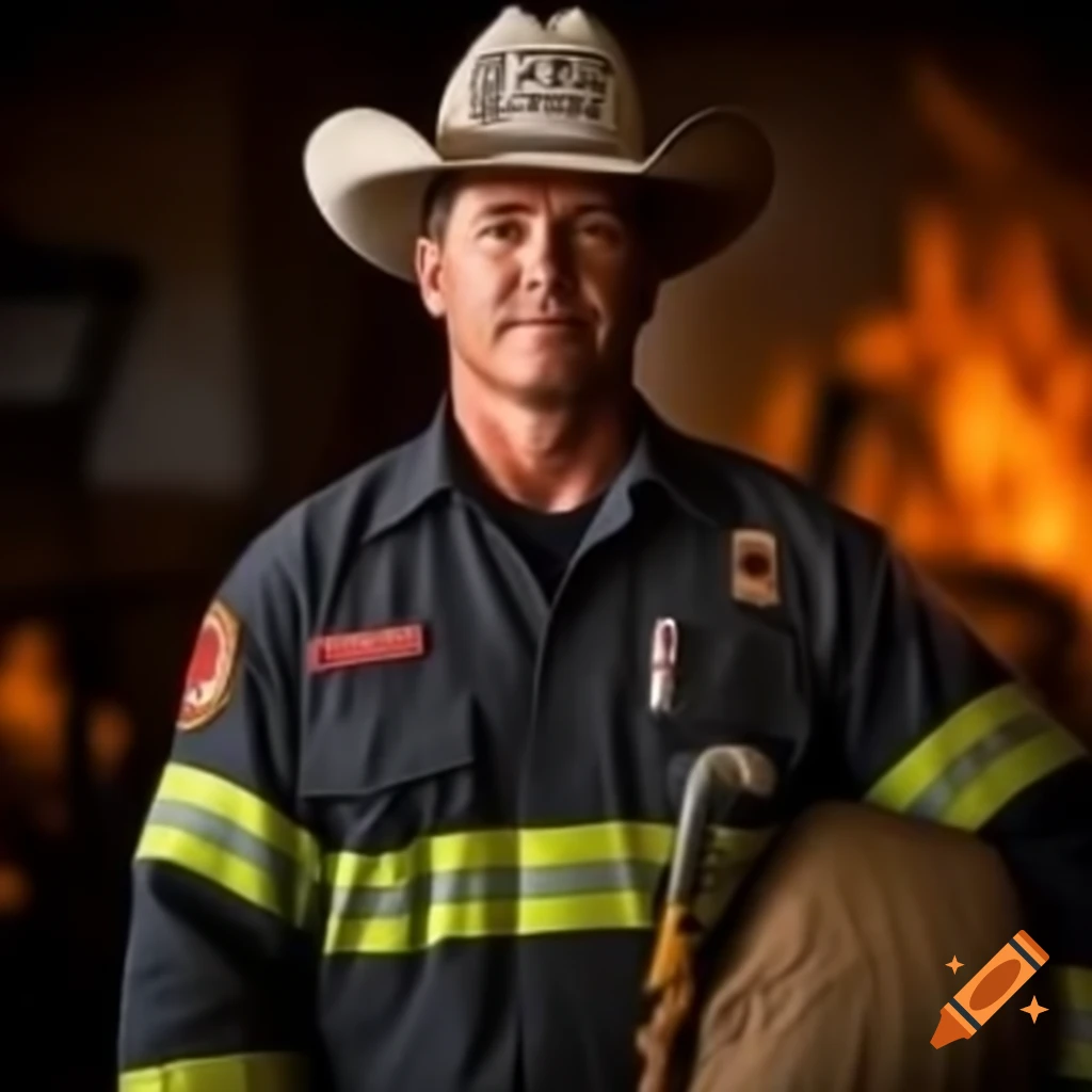 Firefighter wearing a cowboy hat